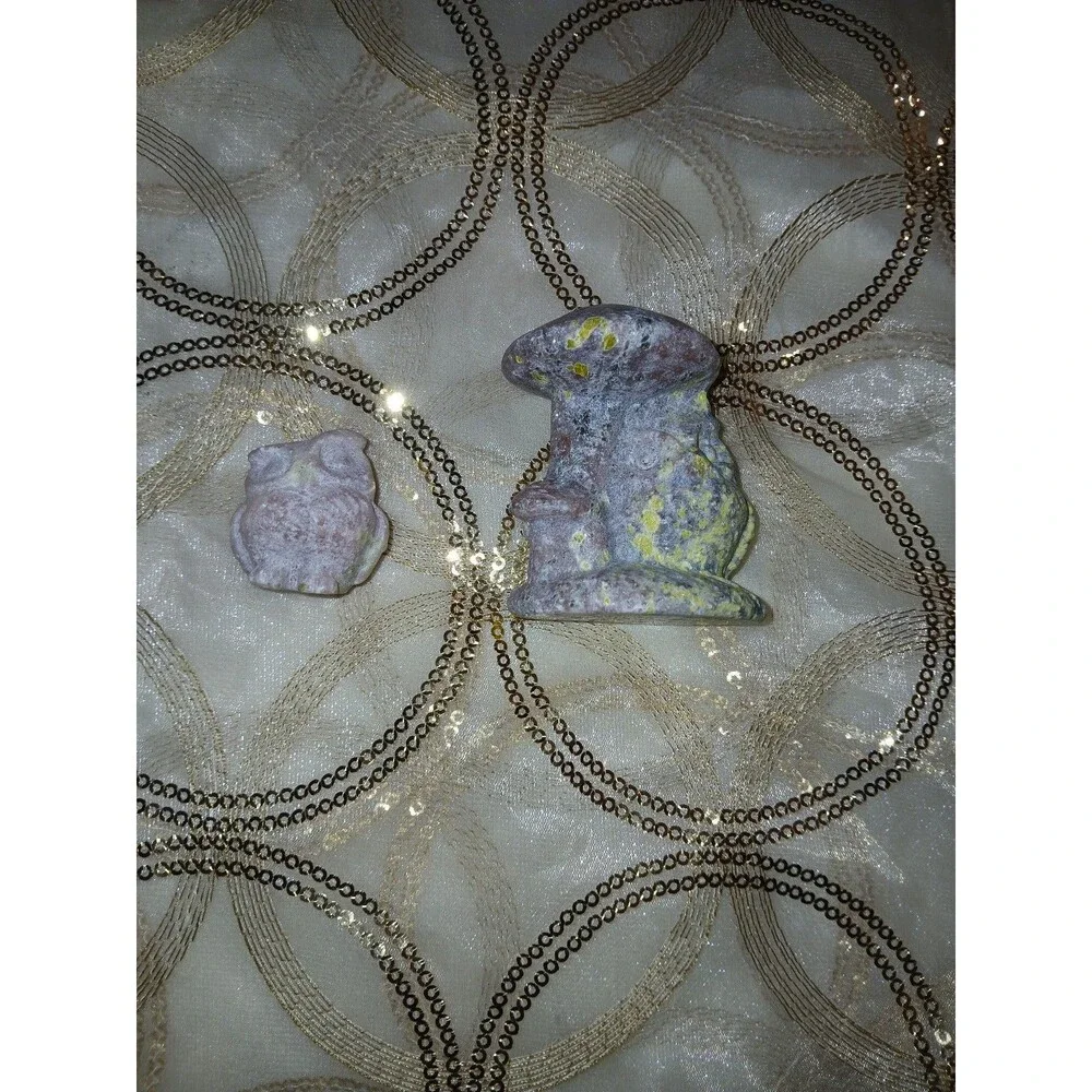 Peach & Plum Blossom Tourmaline Crystal Owl Carvings